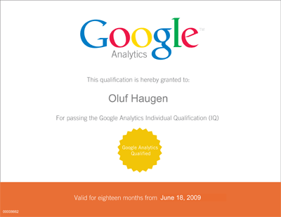 Google Analytics Individual Qualification - Diplom Oluf Haugen